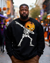 Big & Tall Men's Halloween Dabbing Pumpkin Skeleton Long Sleeve Sweatshirt